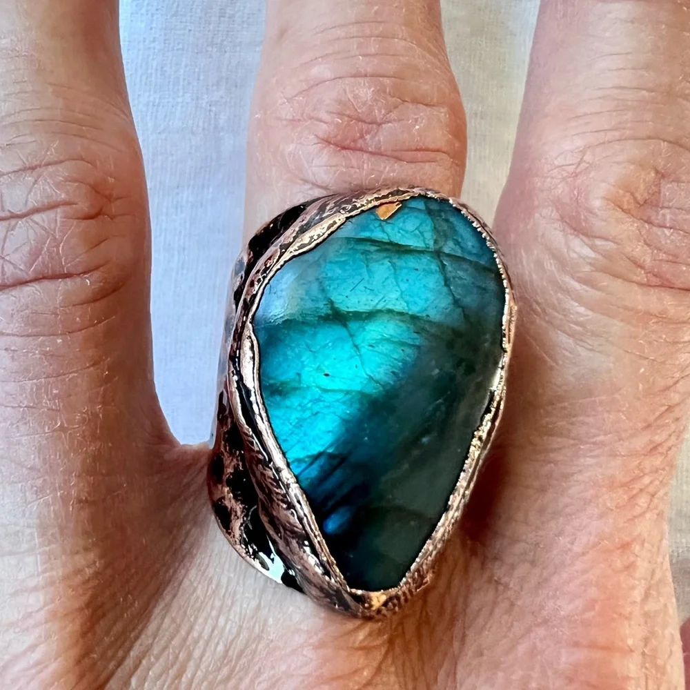 Aqua Dragons Eye Flash Labradorite Ring Sz 6, 7, 8 - Picture 5 of 12